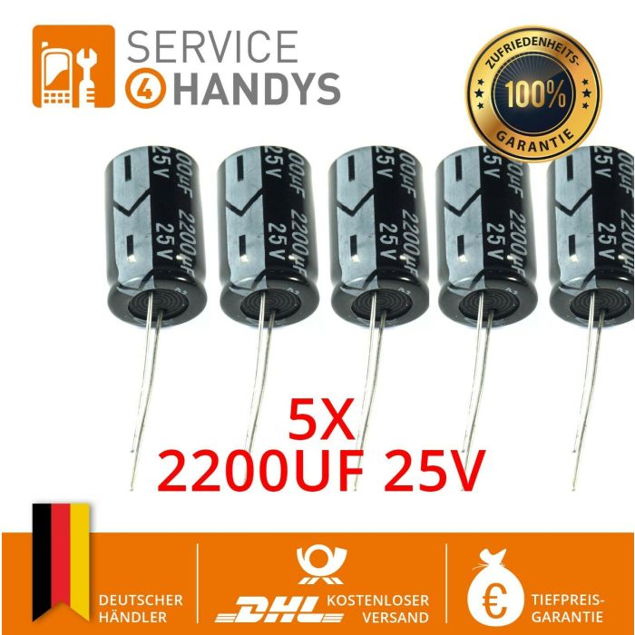 5 x 2200UF 25V 10x20mm Radial Elektrolyt Kondensator Capacitor