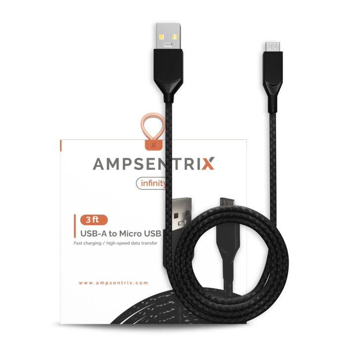 3 ft Micro USB To USB Type A Kabel (AmpSentrix) (Infinity) (Schwarz)