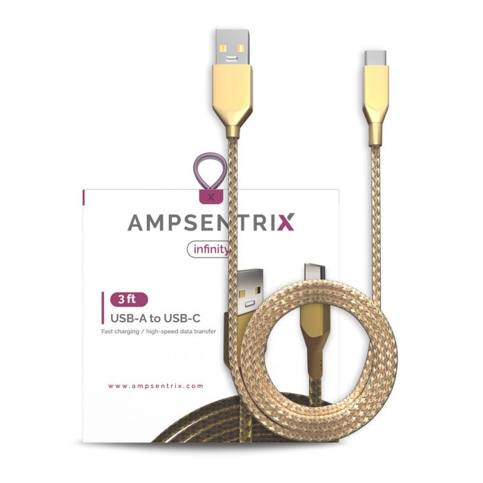3 ft USB Type C To USB Type A Kabel (AmpSentrix) (Infinity) (Gold)