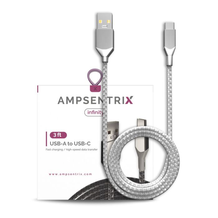 3 ft USB Type C To USB Type A Kabel (AmpSentrix) (Infinity) (Silber)