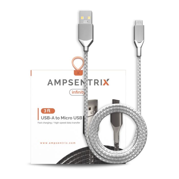 3 ft Micro USB To USB Type A Kabel (AmpSentrix) (Infinity) (Silber)