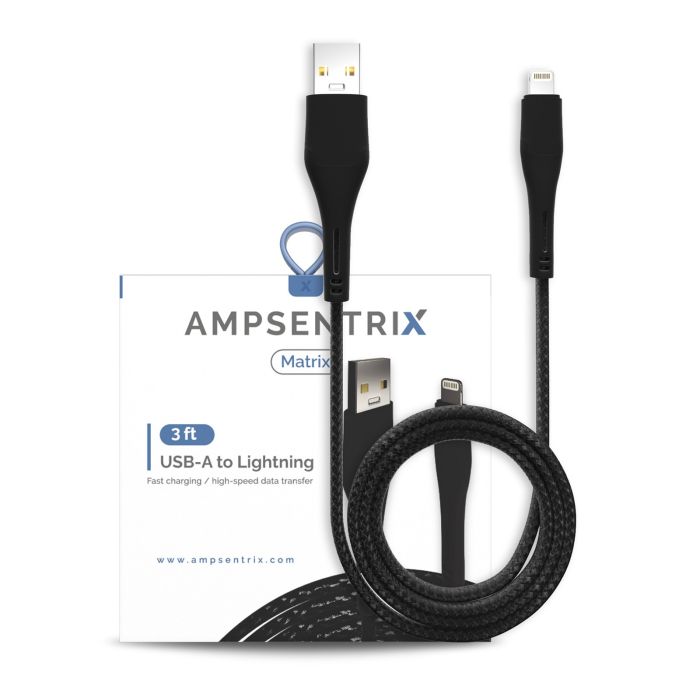 3 ft Non-MFI Lightning To USB Type A Kabel (AmpSentrix) (Matrix) (Schwarz)