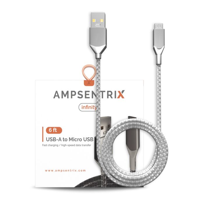 6 ft Micro USB To USB Type A Kabel (AmpSentrix) (Infinity) (Silber)