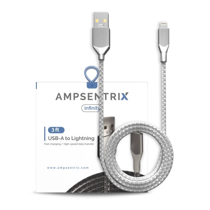 3 ft Non-MFI USB Type A To Lightning Kabel (AmpSentrix) (Infinity) (Silber)