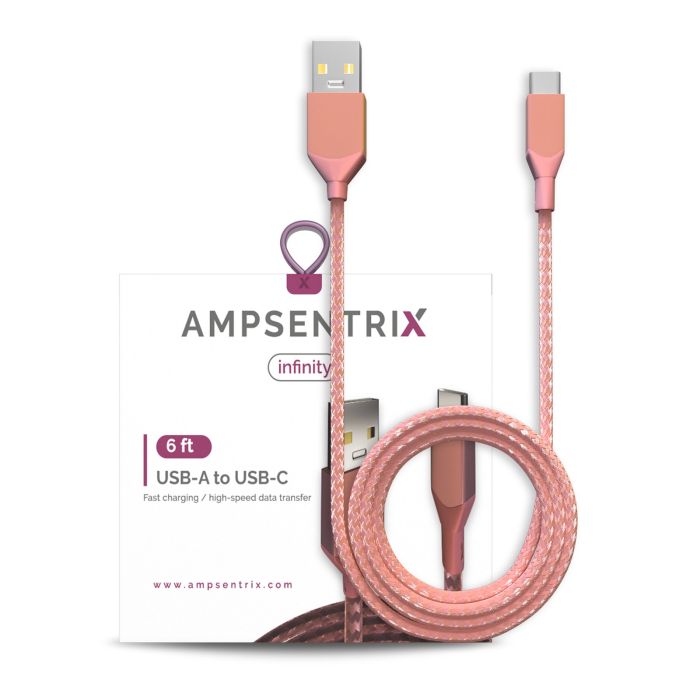 6 ft USB Type C To USB Type A Kabel (AmpSentrix) (Infinity) (Pink)