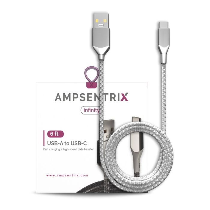 6 ft USB Type C To USB Type A Kabel (AmpSentrix) (Infinity) (Silber)