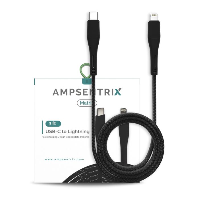 3 ft Non-MFI Lightning To USB Type C Kabel (AmpSentrix) (Matrix) (Schwarz)