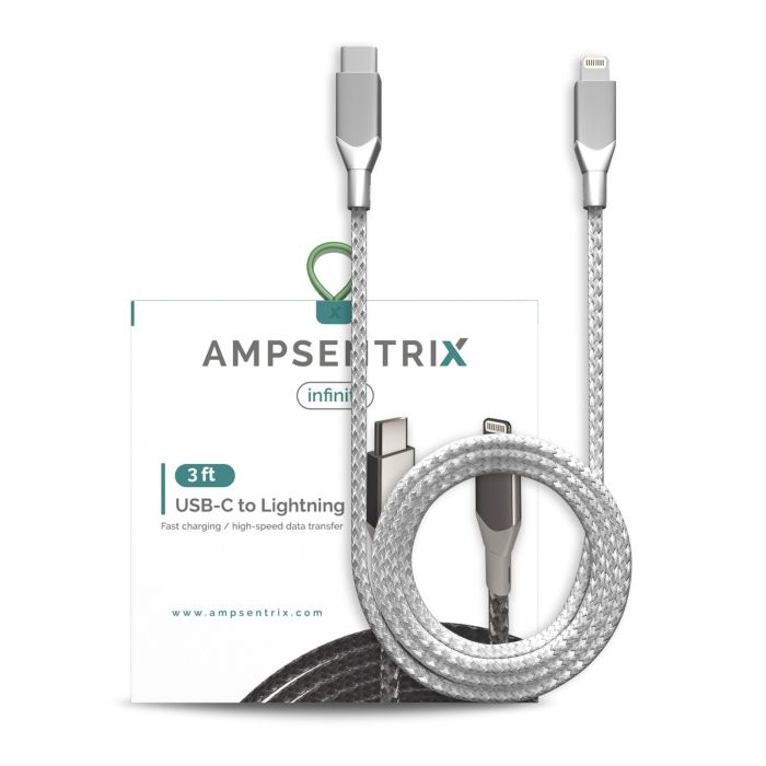 3 ft Non-MFI Lightning To USB Type C Kabel (AmpSentrix) (Infinity) (Silber)