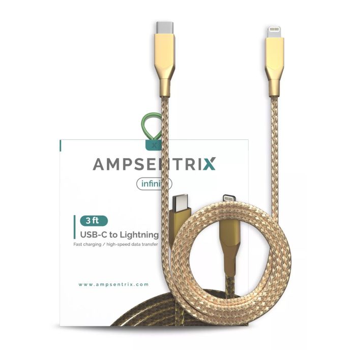 3 ft Non-MFI Lightning To USB Type C Kabel (AmpSentrix) (Infinity) (Gold)