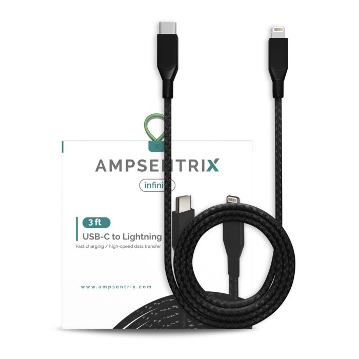 3 ft Non-MFI Lightning To USB Type C Kabel (AmpSentrix) (Infinity) (Schwarz)
