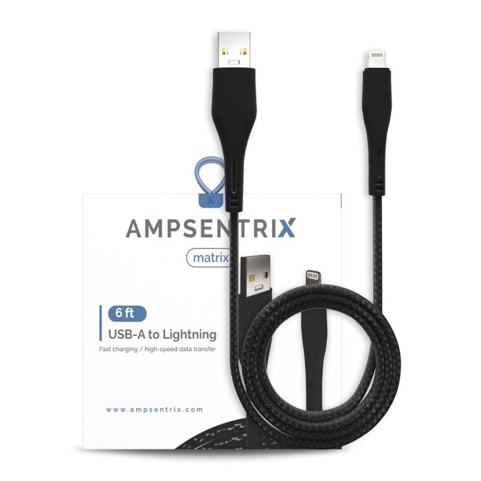 6' Non-MFI Lightning To USB Type A Kabel (AmpSentrix) (Matrix) (Schwarz)