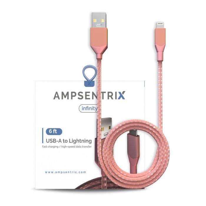 6 ft Non-MFI USB Type A To Lightning Kabel (AmpSentrix) (Infinity) (Pink)