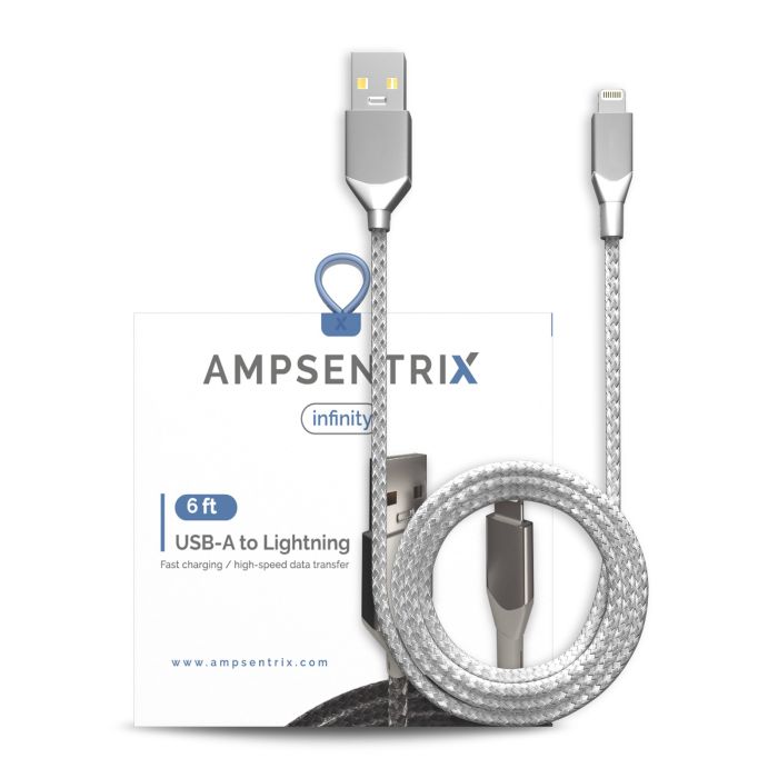 6' Non-MFI Lightning To USB Type A Kabel (AmpSentrix) (Infinity) (Silber)