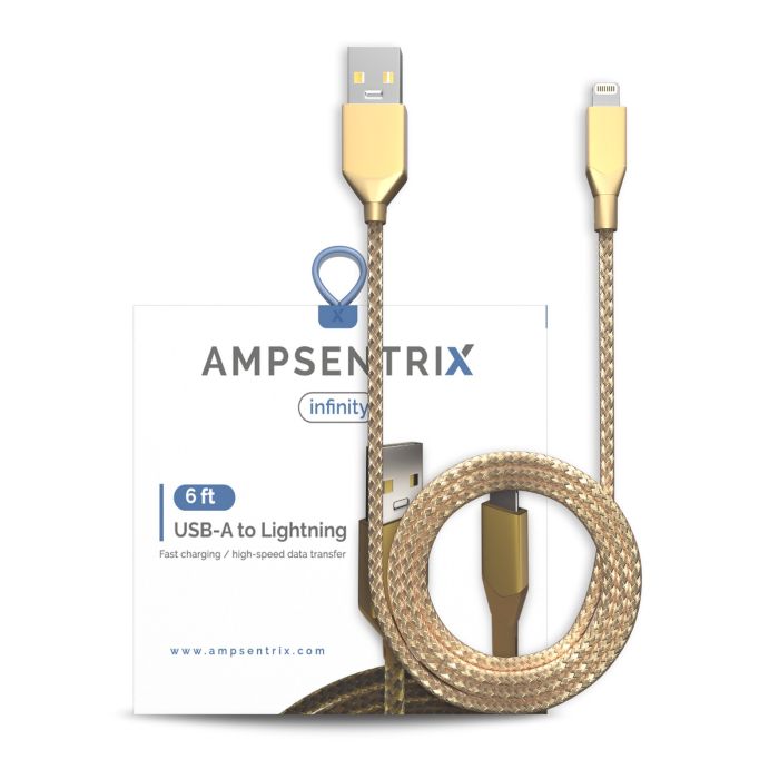 6 ft Non-MFI USB Type A To Lightning Kabel (AmpSentrix) (Infinity) (Gold)