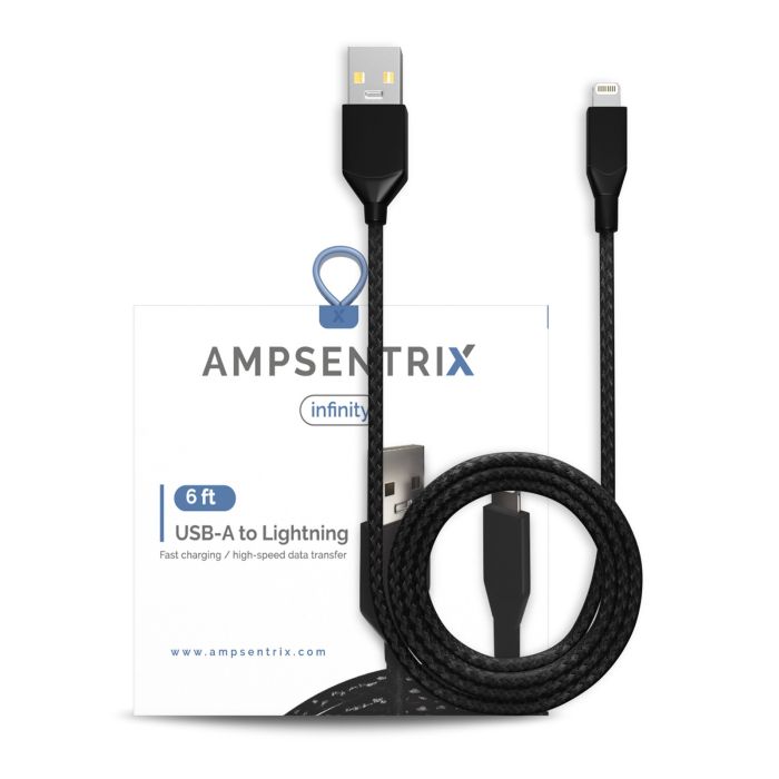 6 ft Non-MFI USB Type A To Lightning Kabel (AmpSentrix) (Infinity) (Schwarz)