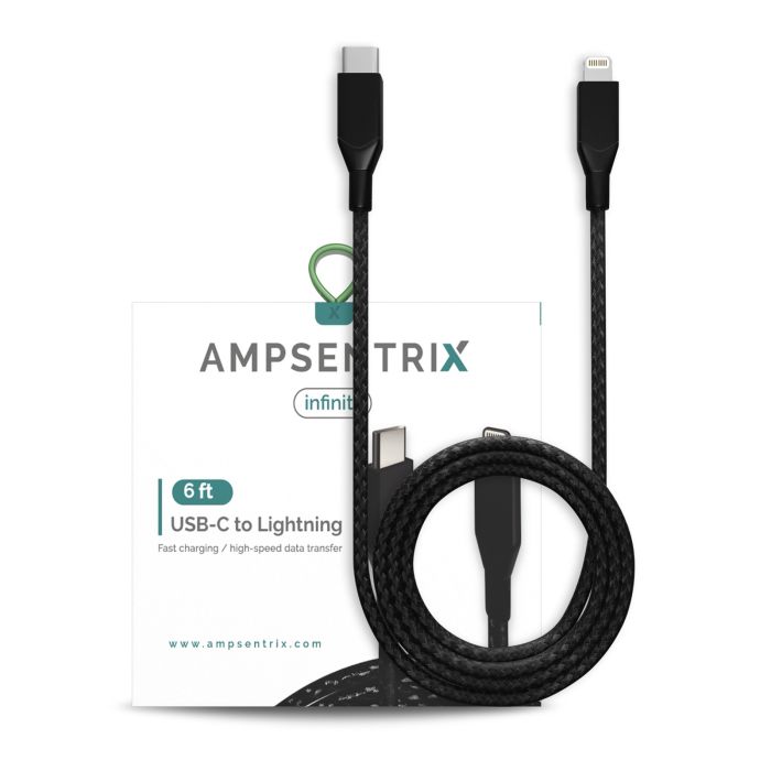6 ft Non-MFI USB Type C To Lightning Kabel (AmpSentrix) (Infinity) (Schwarz)