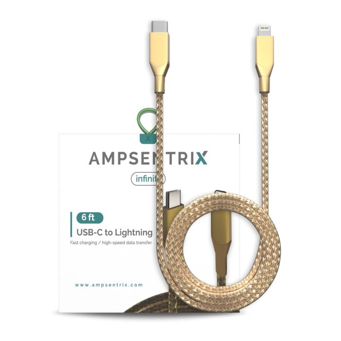 6 ft Non-MFI USB Type C To Lightning Kabel (AmpSentrix) (Infinity) (Gold)