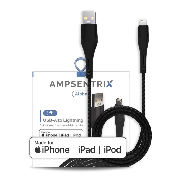 3 ft MFI Lightning To USB Type A Kabel (AmpSentrix) (Alpha) (Schwarz)