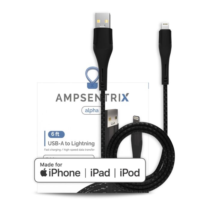6 ft MFI Lightning To USB Type A Kabel (AmpSentrix) (Alpha) (Schwarz)