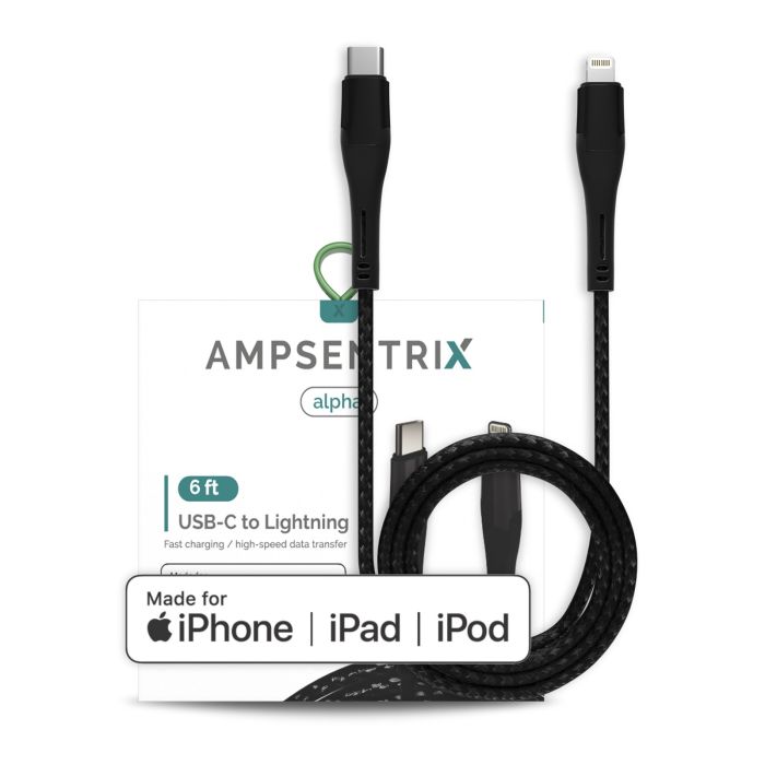 6 ft MFI Lightning To USB Type C Kabel (AmpSentrix) (Alpha) (Schwarz)