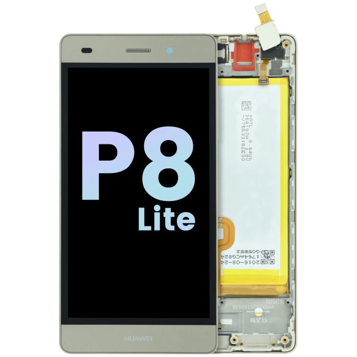 LCD Display mit Rahmen für Huawei P8 Lite ALE-L21 (2015) (Huawei Genuine) (Gold)