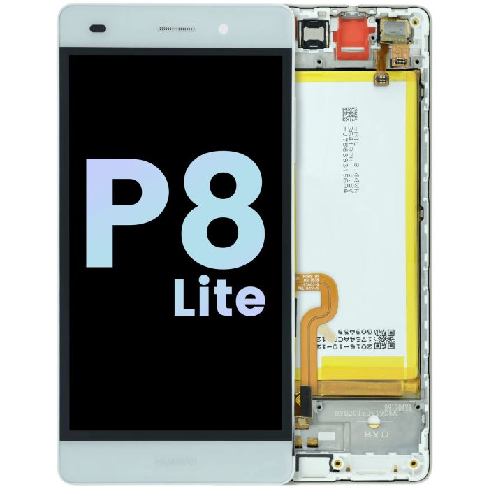 LCD Display mit Rahmen für Huawei P8 Lite ALE-L21 (2015) (Huawei Genuine) (Weiß)