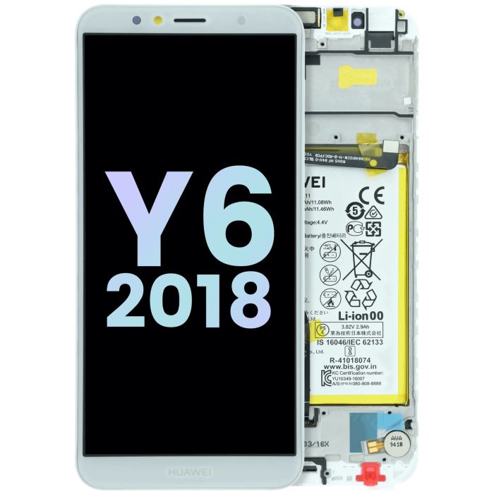 OLED Display mit Rahmen für Huawei Y6 2018 (ATU-L21) (Huawei Genuine) (Weiß)