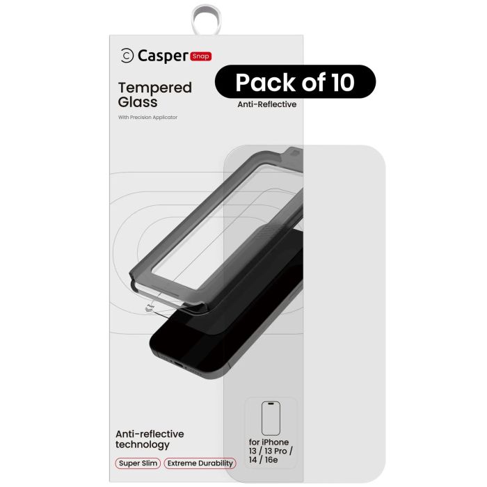 Casper Snap Displayschutzglas für iPhone 13/ 13 Pro/ 14/ 16e (AR Clear)