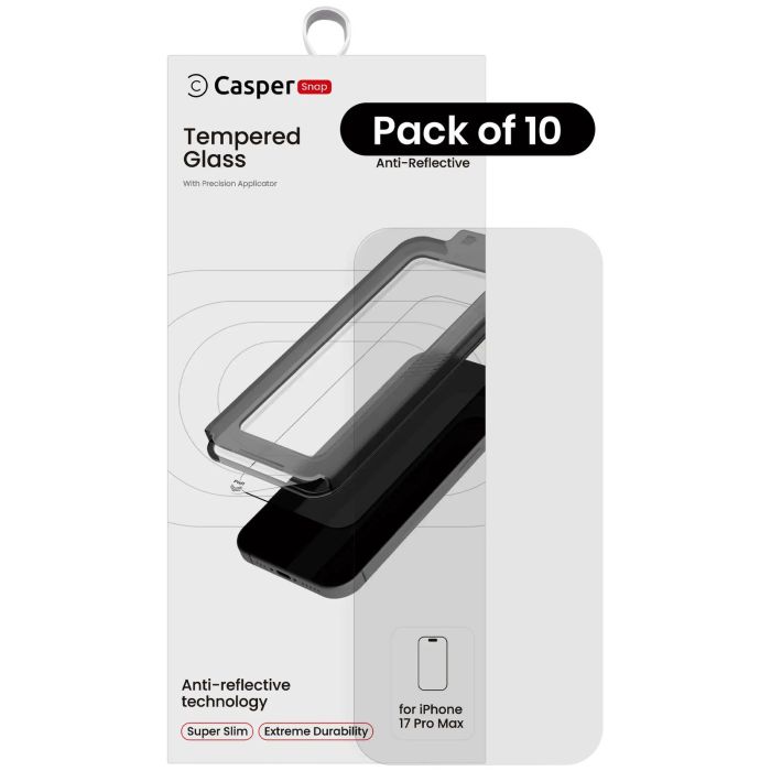 Casper Snap Displayschutzglas für iPhone 17 Pro Max (10er Pack) (AR Clear)