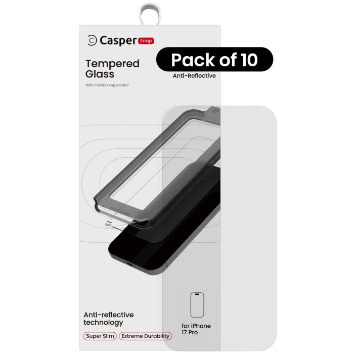 Casper Snap Displayschutzglas für iPhone 17 Pro (10er Pack) (AR Clear)