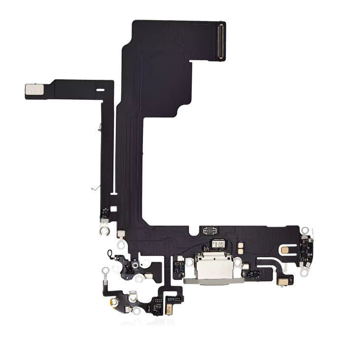Ladebuchse Flexkabel für iPhone 15 Pro (Aftermarket Plus) (Titan Weiß)