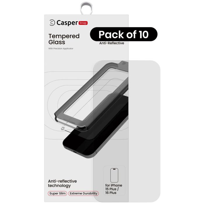 Casper Snap Displayschutzglas für iPhone 15 Plus/ 16 Plus (10er Pack) (AR Clear)