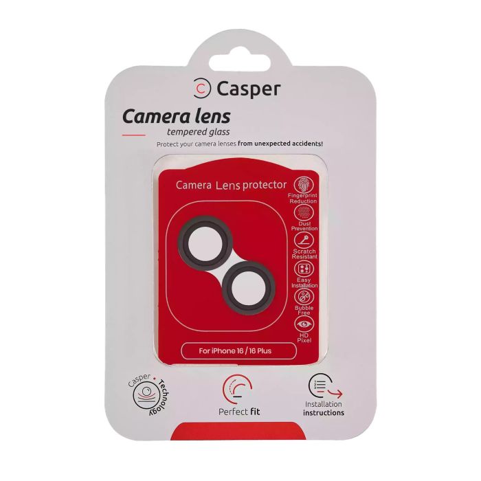Casper Kameraschutz für iPhone 16/ 16 Plus (Schwarz) (Transparent)