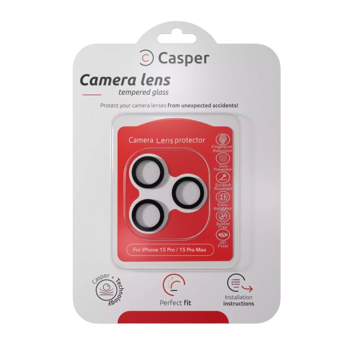 Casper Kameraschutz für iPhone 15 Pro/ 15 Pro Max (Schwarz) (Transparent)