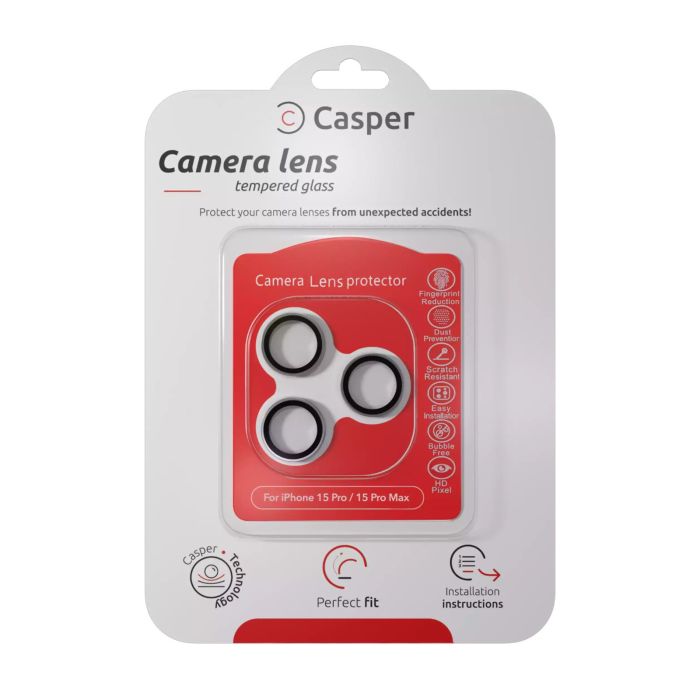 Casper Kameraschutz für iPhone 15 Pro/ 15 Pro Max (Silber) (Transparent)