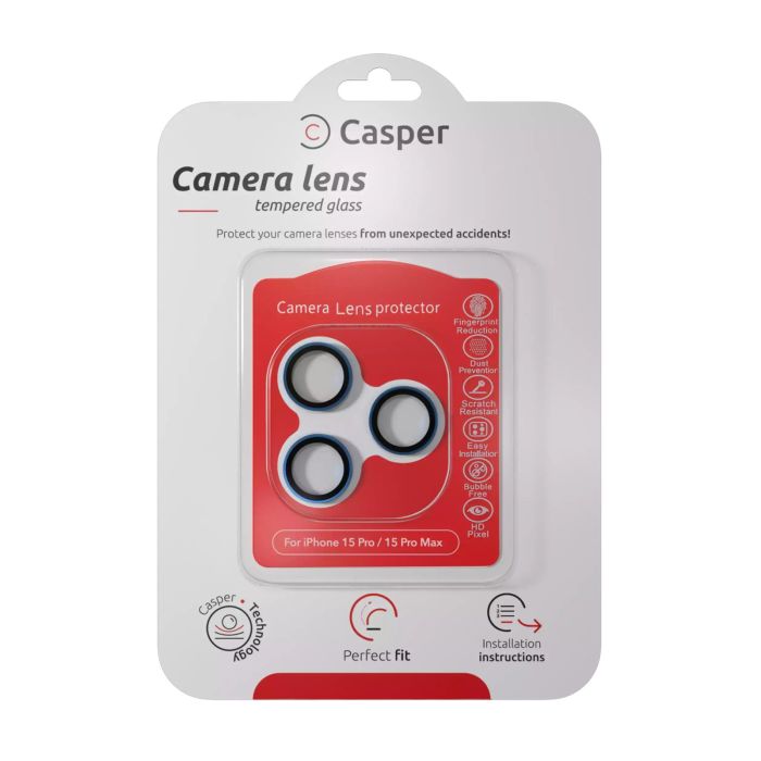 Casper Kameraschutz für iPhone 15 Pro/ 15 Pro Max (Titan Blau) (Transparent)