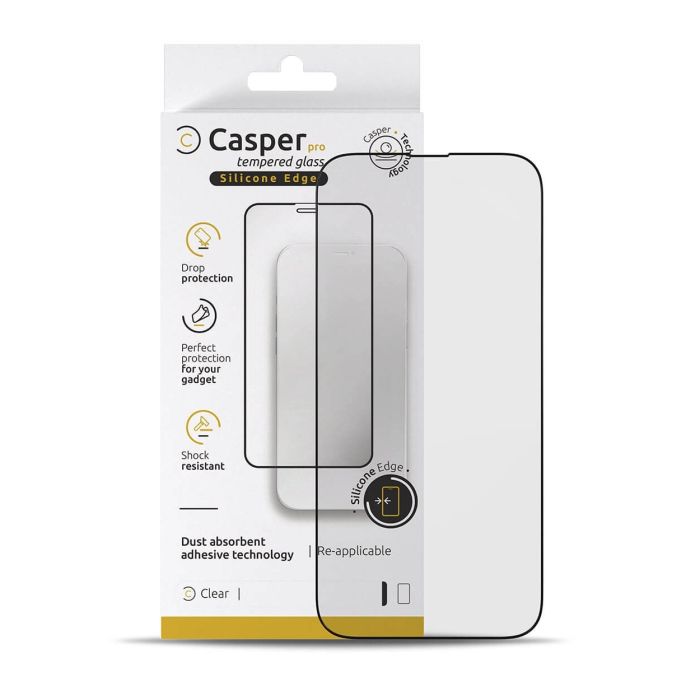 Casper Pro Silikon Displayschutzglas für iPhone 15 Pro (Transparent)