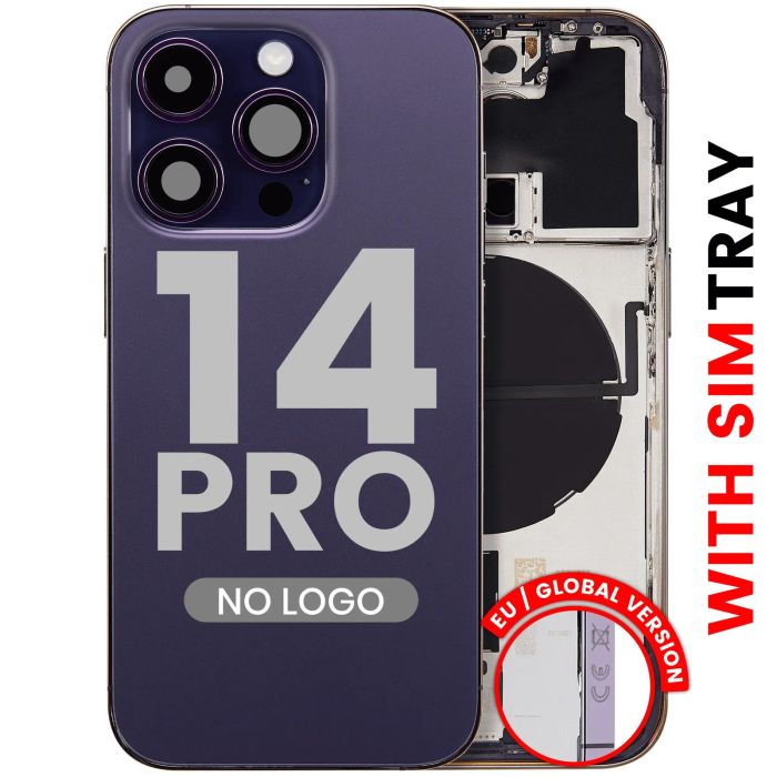 Rückgehäuse mit Kleinteilen für iPhone 14 Pro (Aftermarket Plus) (Dunkellila)