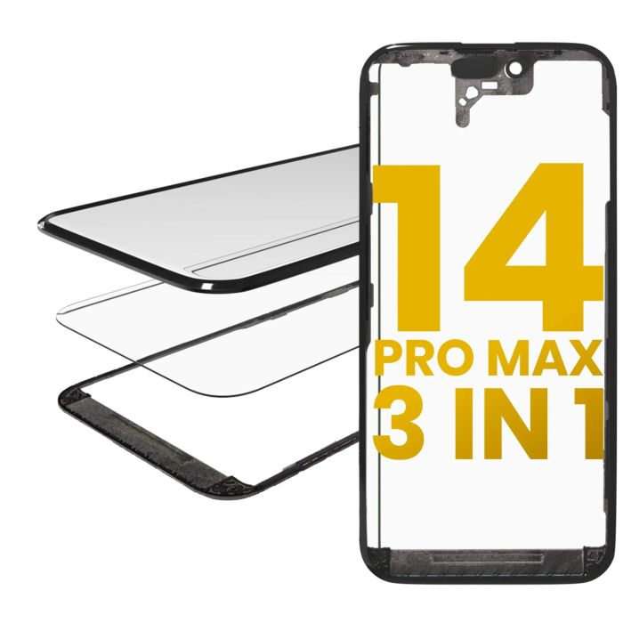 3 in 1 (Glas mit OCA vormontiert + Rahmen) für iPhone 14 Pro Max (OCA Master)
