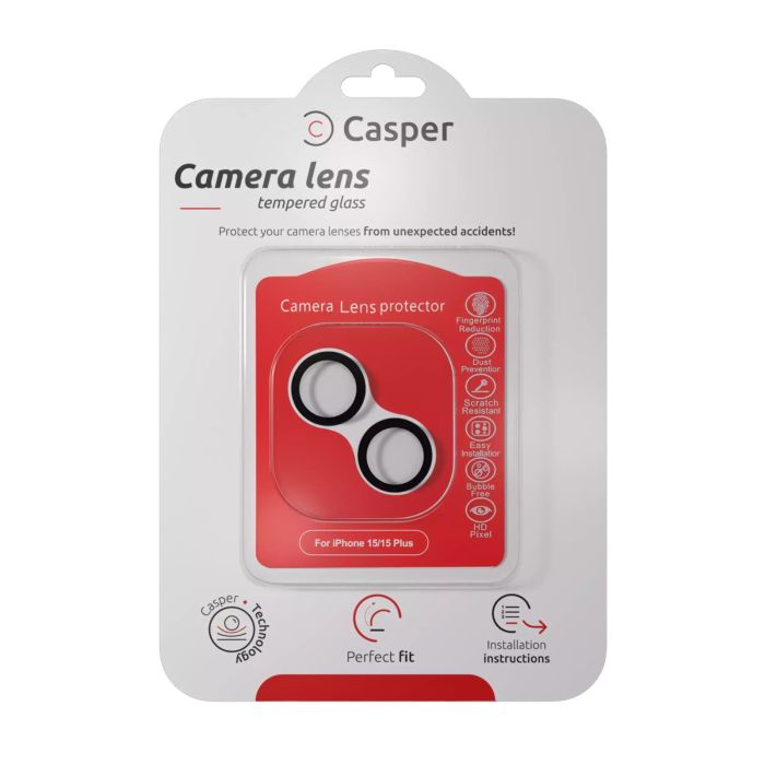 Casper Kameraschutz für iPhone 15/ 15 Plus (Schwarz) (Transparent)