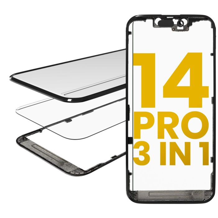 3 in 1 (Glas mit OCA vormontiert + Rahmen) für iPhone 14 Pro (OCA Master)