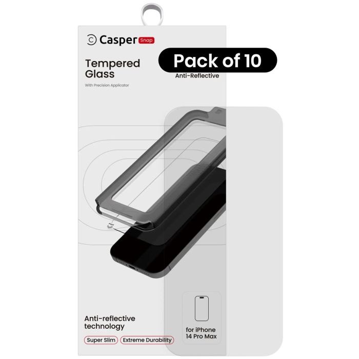 Casper Snap Displayschutzglas für iPhone 14 Pro Max (10er Pack) (AR Clear)