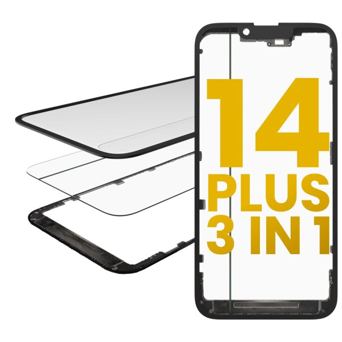 3 in 1 (Glas mit OCA vormontiert + Rahmen) für iPhone 14 Plus (OCA Master)