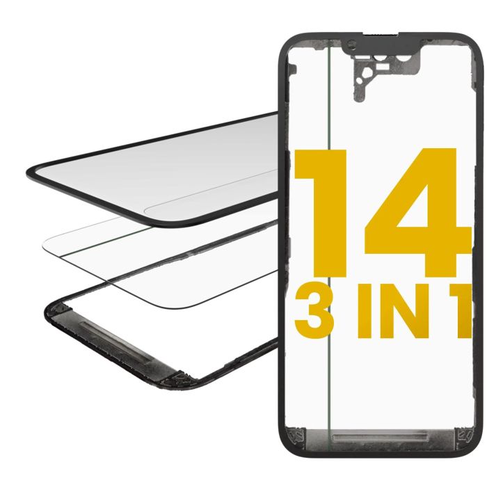 3 in 1 (Glas mit OCA vormontiert + Rahmen) für iPhone 14 (OCA Master)