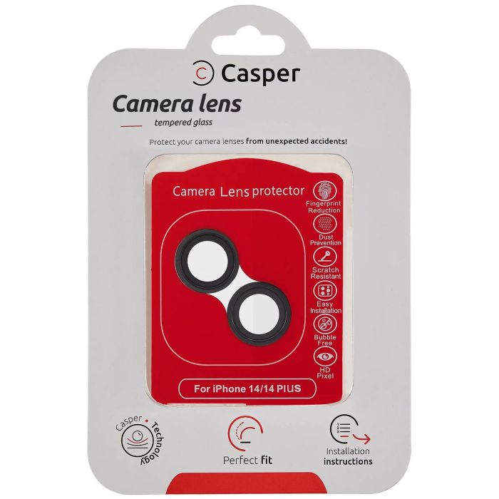 Casper Kameraschutz für iPhone 14/ 14 Plus (Schwarz) (Transparent)