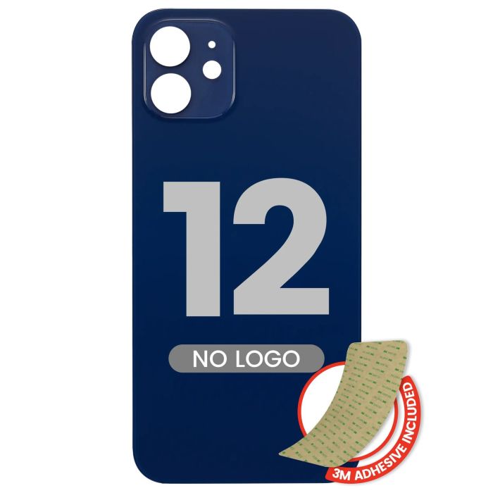 Rückglas mit 3M Klebeband für iPhone 12 (ohne Logo/ großes Kameraloch) (Blau)