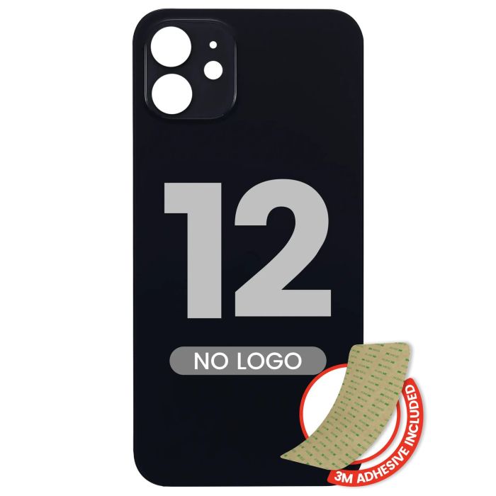 Rückglas mit 3M Klebeband für iPhone 12 (ohne Logo/ großes Kameraloch) (Schwarz)