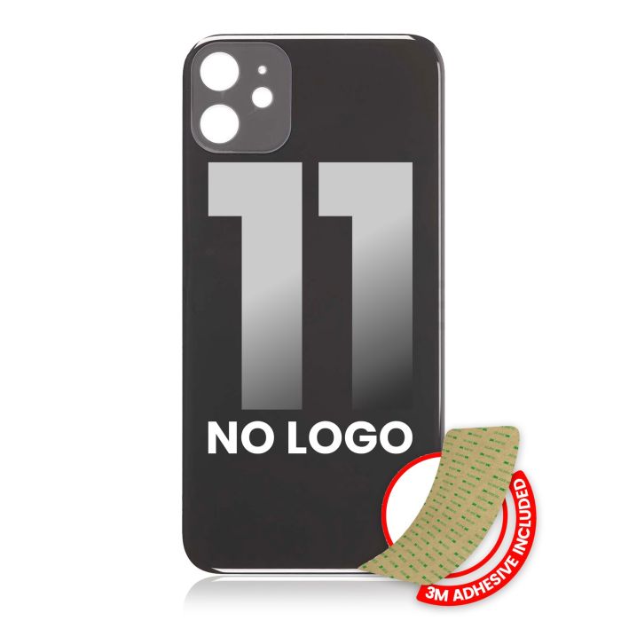 Rückglas mit 3M Klebeband für iPhone 11 (ohne Logo/ großes Kameraloch) (Schwarz)