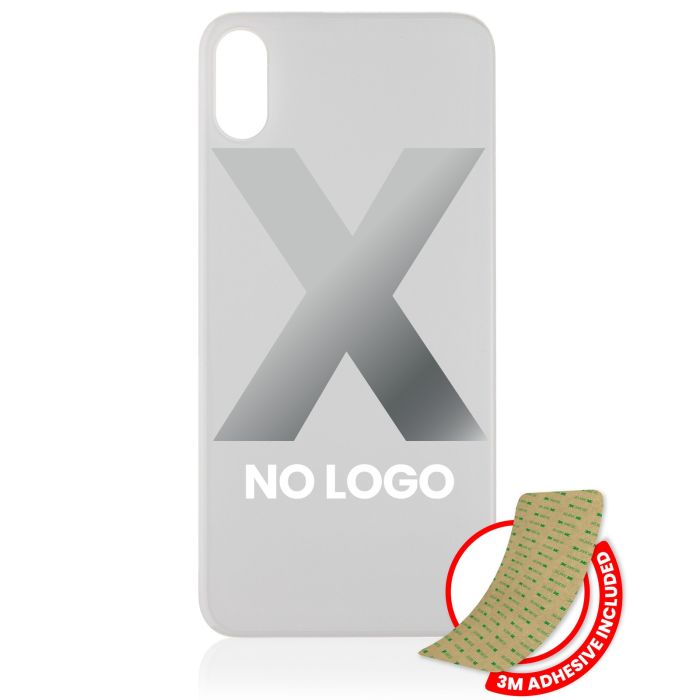 Rückglas mit 3M Klebeband für iPhone X (ohne Logo/ großes Kameraloch) (Silber)