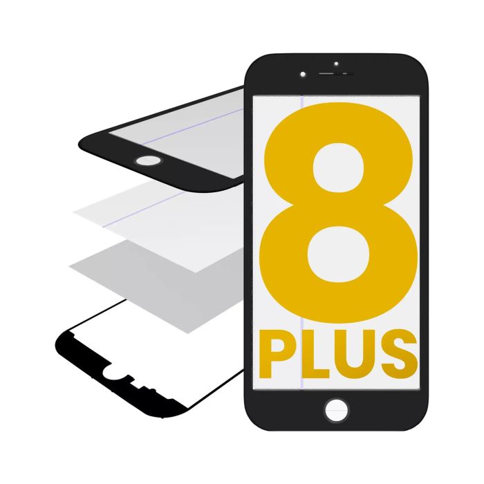 Glas mit Rahmen/ OCA/ Polarizer vormontiert für iPhone 8 Plus (Schwarz)